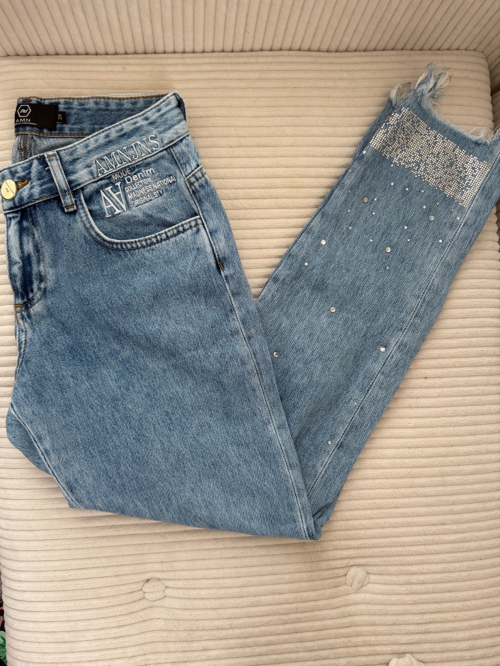 Women's Light Blue studded and Embellished Denim Jeans